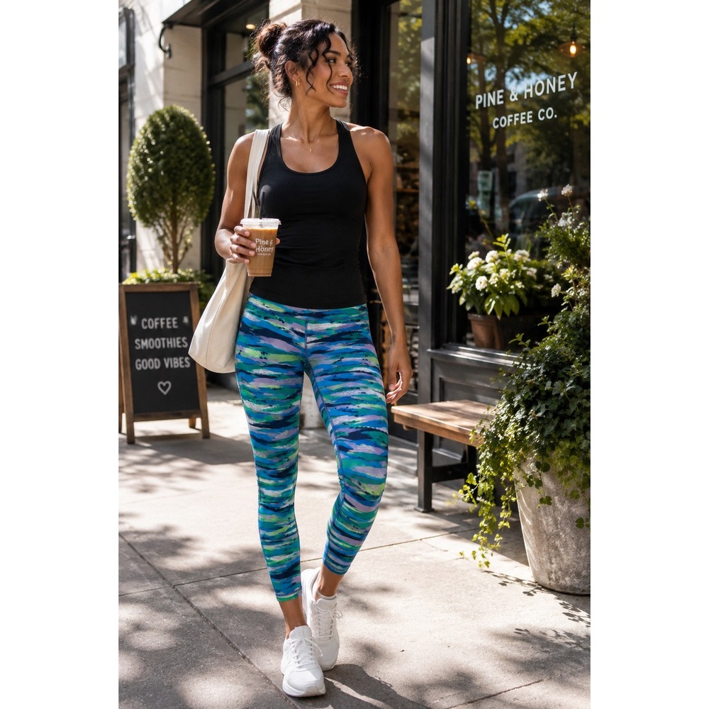 Lululemon Womens Size 4 Abstract Watercolor Print Leggings Teal Blue Green Crop